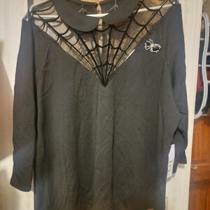 NWT Unique Vintage Plus Size Black Spiderweb Widow Top - 5X/26